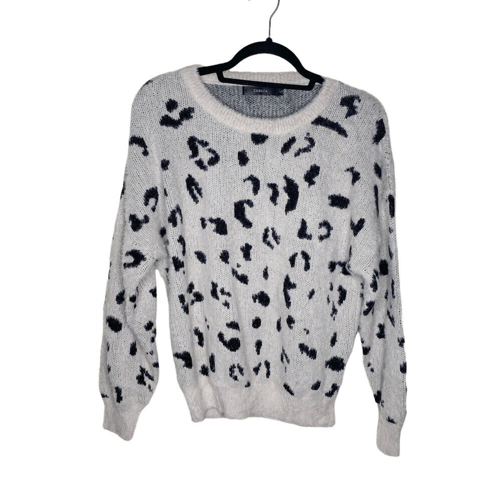 ZESICA Gray Crewneck Loose Oversized Chunky Knit Pullover Sweater SZ S Leopard
